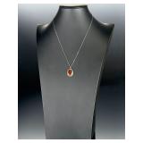 Native American Sterling Silver Fire Agate Pendant Necklace 19.5 Inches Signed