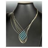 Native American 17' Liquid Sterling Silver Sleeping Beauty Turquoise Necklace