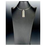 Modernist Sterling Silver Torque Collar Necklace & Hammered Pendant 925