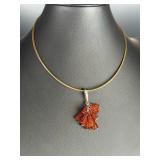 Modernist Sterling Silver Baltic Amber Fan Pendant Necklace & Earring Set