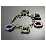 Karibou Sterling Silver Modernist Geometric Charm Bracelet 925 Multi-Color