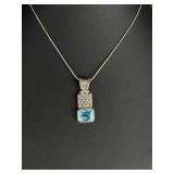 Italian Sterling Silver Snake Chain & Blue Topaz Balinese Pendant Necklace 925