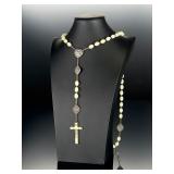 Italian Seven Sacraments Rosary Necklace Pale Green Aventurine Jade 40'