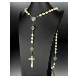 Italian Seven Sacraments Rosary Necklace Pale Green Aventurine Jade 40'