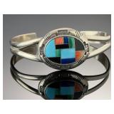 Carolyn Pollack Relios Sterling Silver Inlay Cuff Turquoise Lapis Malachite