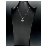 Artisan Sterling Silver Turquoise Pendant Necklace - Italian 925 Snake Chain