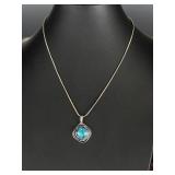 Artisan Sterling Silver Turquoise Pendant Necklace - Italian 925 Snake Chain