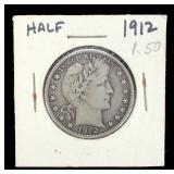 1912 US Barber Half Dollar 90% Silver Coin - Philadelphia Mint
