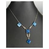 Vintage Sterling Silver Blue Stone Art Deco Style Pendant Necklace 15'