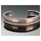 Vintage Mexican Sterling Silver 950 Cuff Bracelet - Rope Edge