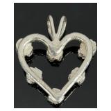Sterling Silver Vintage Heart & Rose Pendant, Artisan Crafted Floral