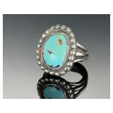 Vintage Navajo Turquoise Silver Ring, Unmarked, Size 4.25, Estate Jewelry