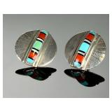 Native American Sterling Silver Turquoise Inlay Earrings Lot, Signed LK