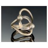 Vintage Silver Modernist Abstract Intertwined Ring, Unmarked, Size 6.25