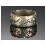 Vintage Lord of the Rings Sterling Silver Inscribed Band Ring, Sz 8.25