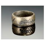 Vintage Lord of the Rings Sterling Silver Inscribed Band Ring, Sz 8.25