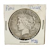 1924 Peace Dollar Coin, 90% Silver, Uncirculated Appearance, Historic US Mint
