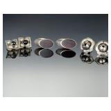 Vintage Mexican Silver Clip-On Earrings Lot of 3 Pairs w/ Wood Inlay