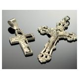 Vintage Sterling Silver Cross Pendant Lot Ornate Crucifix & Modernist Jesus