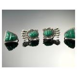 Vintage Mexican Sterling Silver Carved Green Onyx Mask Screw Back Earrings Lot