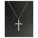 Sterling Silver & Rainbow Fire Opal Cross Necklace, 20' Italy 925 Box Chain