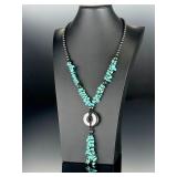 Southwestern Turquoise & Hematite Statement Necklace, Beaded Artisan Style