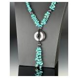 Southwestern Turquoise & Hematite Statement Necklace, Beaded Artisan Style