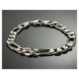 Italian Sterling Silver Figaro Link Bracelet 925 Italy 9' 10mm 26.8g