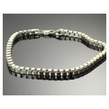 Italian Sterling Silver Box Link Bracelet - 9 Inch, 17.5g, Marked 925 Italy
