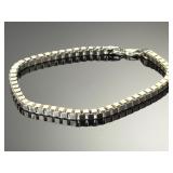 Italian Sterling Silver Box Link Bracelet - 9 Inch, 17.5g, Marked 925 Italy