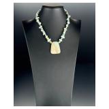Artisan Amazonite and Jasper Statement Necklace, Bohemian Toggle Clasp, 18.5'