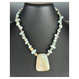 Artisan Amazonite and Jasper Statement Necklace, Bohemian Toggle Clasp, 18.5'