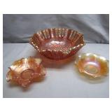 Three Carnival Glass Bowls