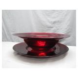 Radiant Red Glass Bowl and Plate Set