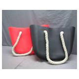 Two Rope Handle Tote Bags in Black & Red