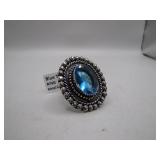 German Silver Blue Topaz Ring, Size 8