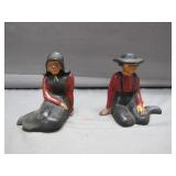 Cast Iron Amish Couple Figurines