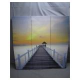 Three-Panel Dock Sunset Canvas Art