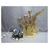 Holiday Village Cabin and Brass Angel Candle...