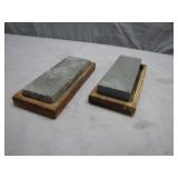 Two Sharpening Stones with Wooden Bases