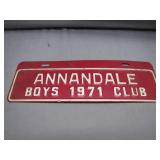 Annandale Boys 1971 Club License Plate