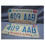 Maryland Bicentennial 1976 License Plates