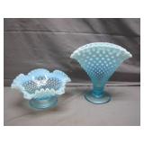 Two Fenton Blue Opalescent Hobnail Pieces