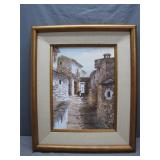 Framed Oil Painting of Rustic Village Scene