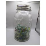 Ball Mason Jar of Colorful Assorted Marbles