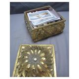 Gold-Tone Box With Stamp Collection