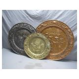 Three Embossed Decorative Metal Wall Plates