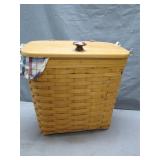 Woven Basket With Wooden Lid and Fabric Lining