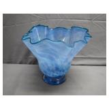 Captivating Blue Ruffled Glass Vase