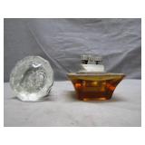 Crystal Door Knob and Amber Glass Lighter Set